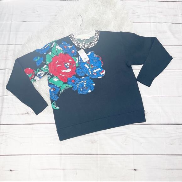 Tory Burch Women's Oversized Floral Crew Neck Pullover Sweater Size Medium - Picture 3 of 7